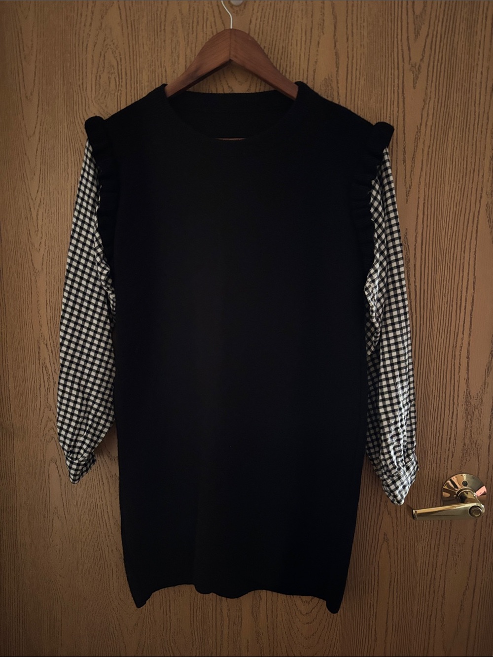 Turkish Style Sweater with Black & White Gingham Sleeves